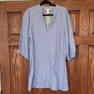 H&M Light Blue Striped V-Neck Linen Dress